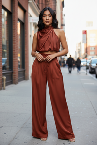 Halter Top And Wide-Leg Bottoms Set