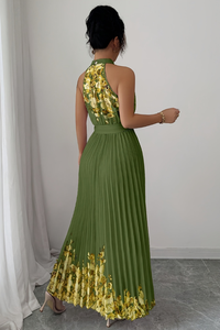 Floral Pleated Square Neck Midi Dresses