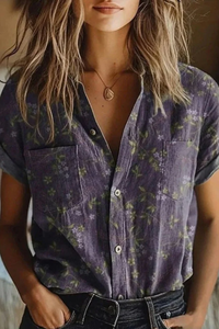 Vintage Cotton Floral Lapel Blouse