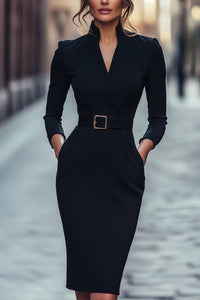 Urban Black Sheath Dress with Refined Fastening and Movement 0