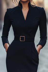 Urban Black Sheath Dress with Refined Fastening and Movement 2