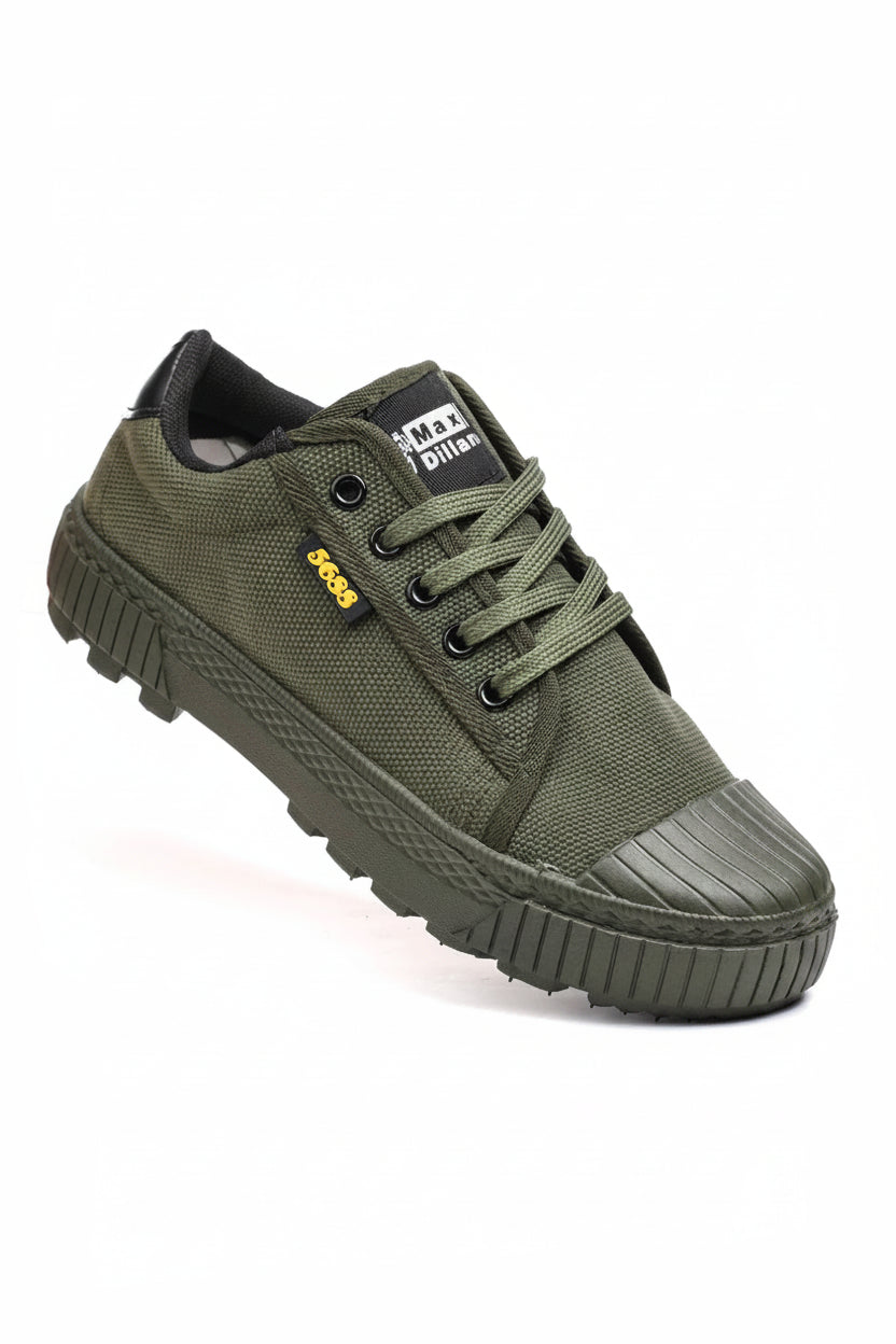 Versatile Green Canvas Sneakers - Durable Low Cut Design with Rubber Sole for Outdoor Work & Training 0