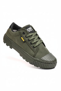 Versatile Green Canvas Sneakers - Durable Low Cut Design with Rubber Sole for Outdoor Work & Training 0