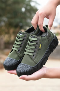 Versatile Green Canvas Sneakers - Durable Low Cut Design with Rubber Sole for Outdoor Work & Training 3