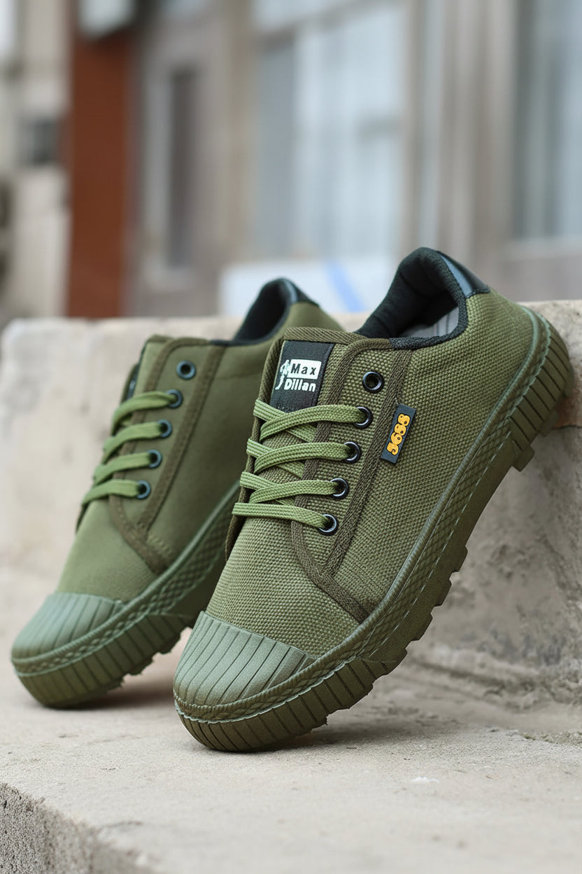 Versatile Green Canvas Sneakers - Durable Low Cut Design with Rubber Sole for Outdoor Work & Training 6