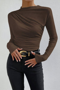 Versatile Long Sleeve Pullover Top with Pleated Detailing for Effortless Style 6