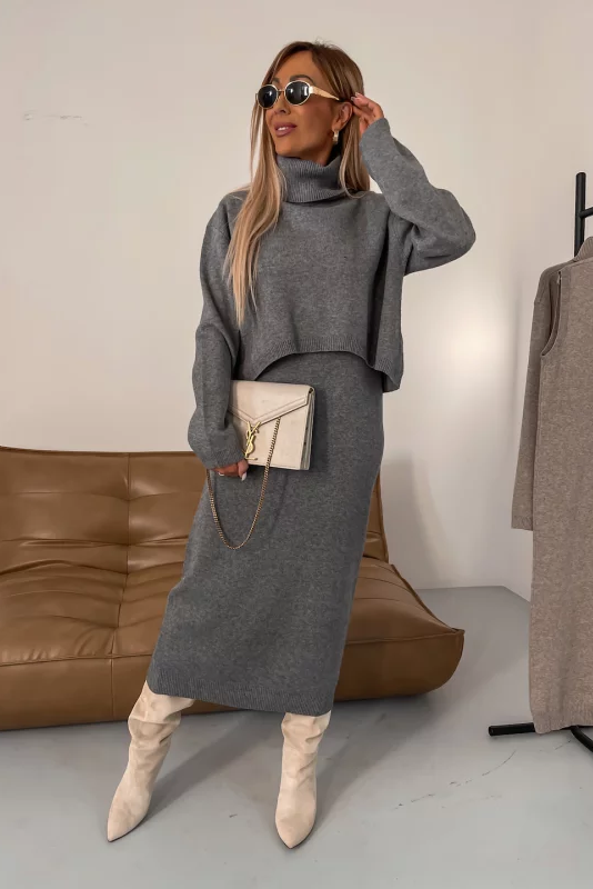 Versatile Maxi Dress Set with Turtleneck for Effortless Styling 0