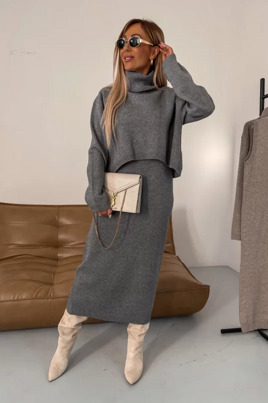 Versatile Maxi Dress Set with Turtleneck for Effortless Styling 0