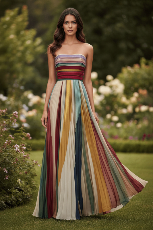 Vibrant Pleated Strapless Summer Dress for Effortless Style 0