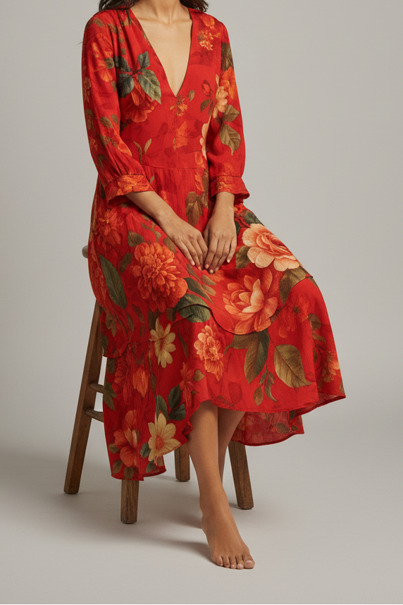 Vintage Boho V-Neck Maxi Dress for Effortless Summer Style 3