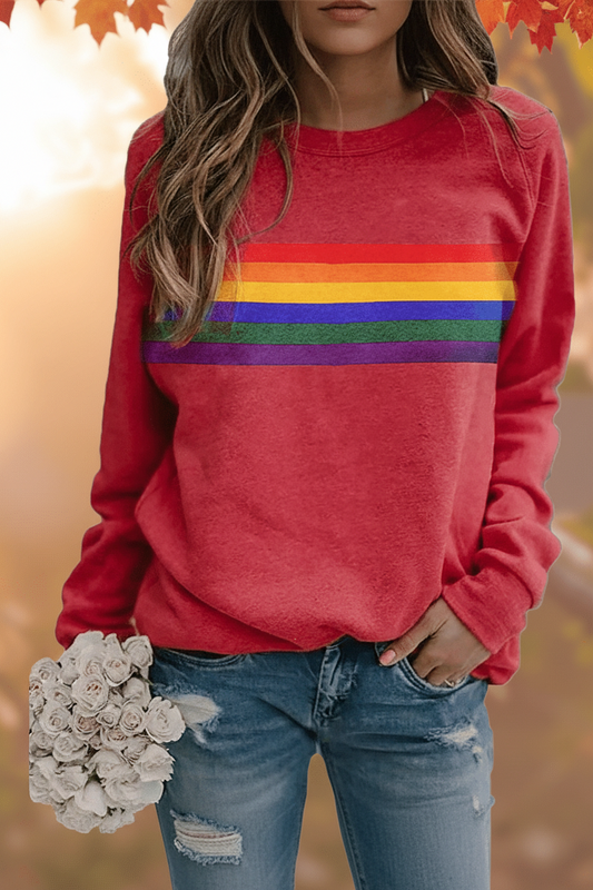 Vintage Rainbow Striped Long Sleeve Sweatshirt for Everyday Comfort 0