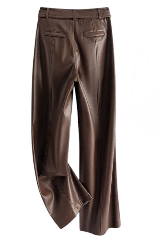 Vivian Sheepskin Leather Pants - Straight-Leg Design with Circular Buckle 3
