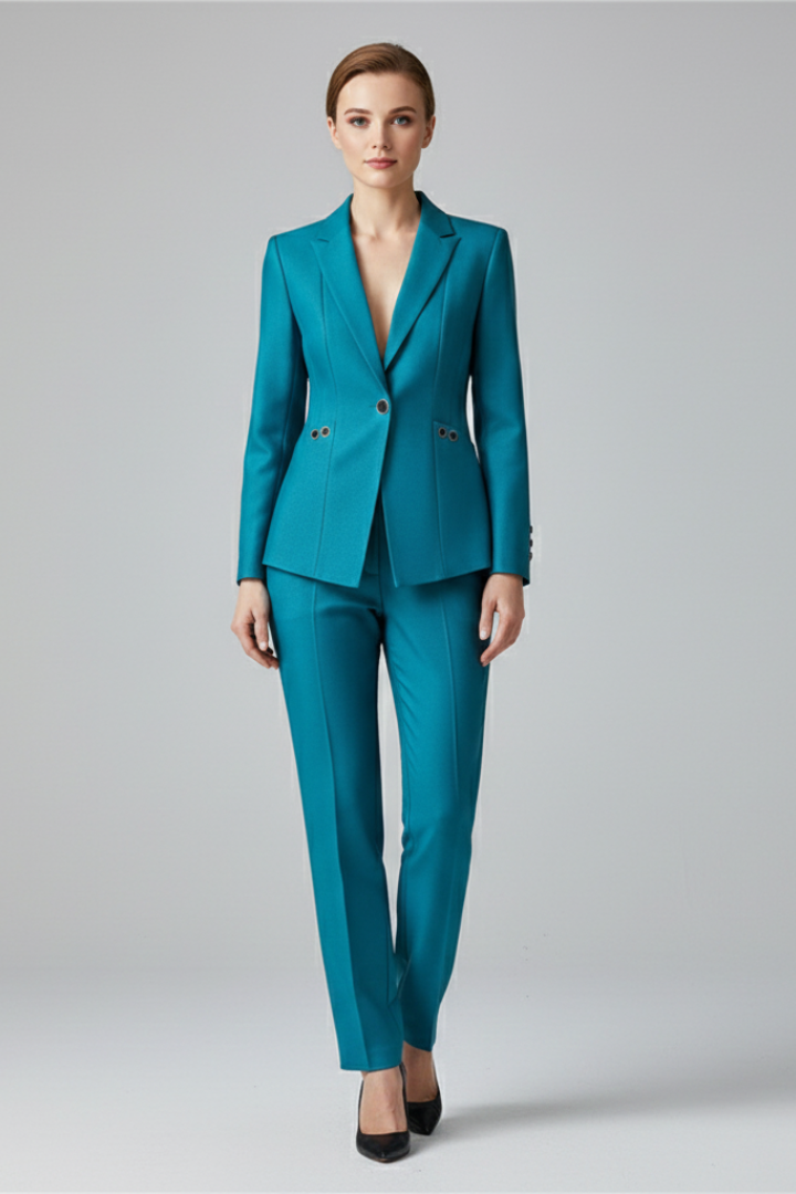 One-Button Blazer Set with Straight Trousers