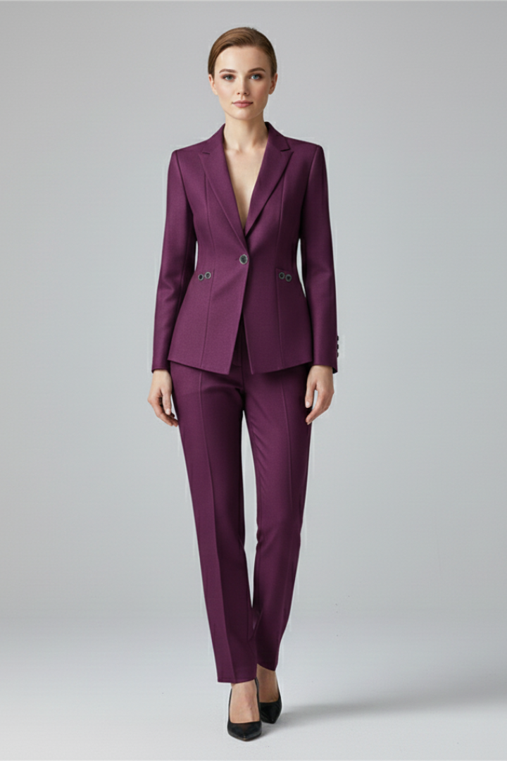 One-Button Blazer Set with Straight Trousers