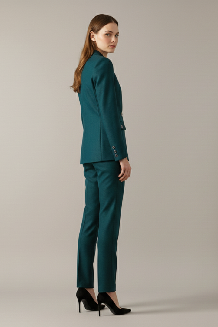 One-Button Blazer Set with Straight Trousers