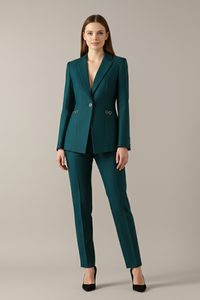 One-Button Blazer Set with Straight Trousers