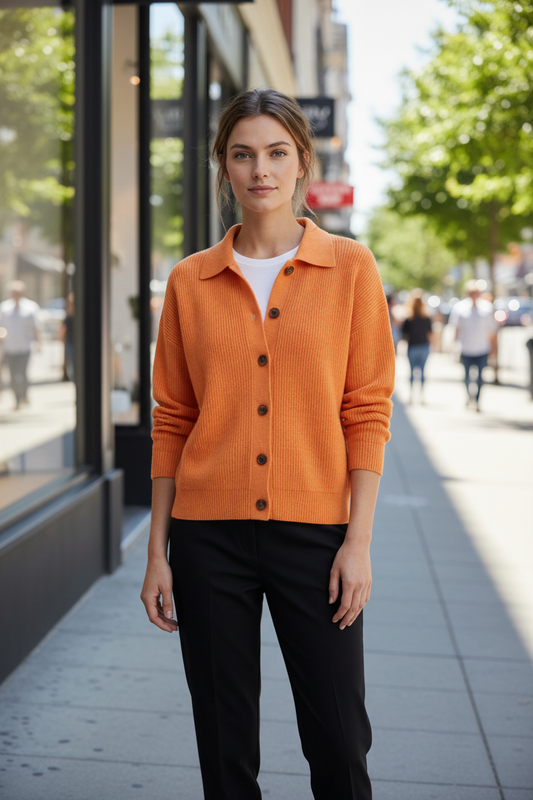 Cardigan mit Kragen, Knöpfen und langen Ärmeln