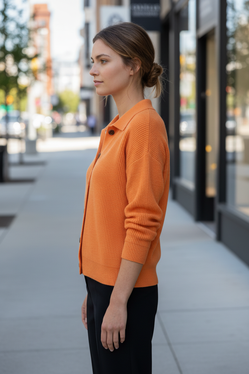 Collared Button Cardigan with Long Sleeves