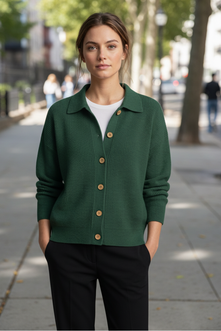 Collared Button Cardigan with Long Sleeves