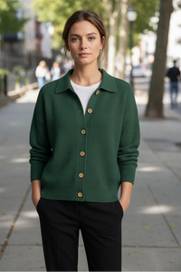 Collared Button Cardigan with Long Sleeves