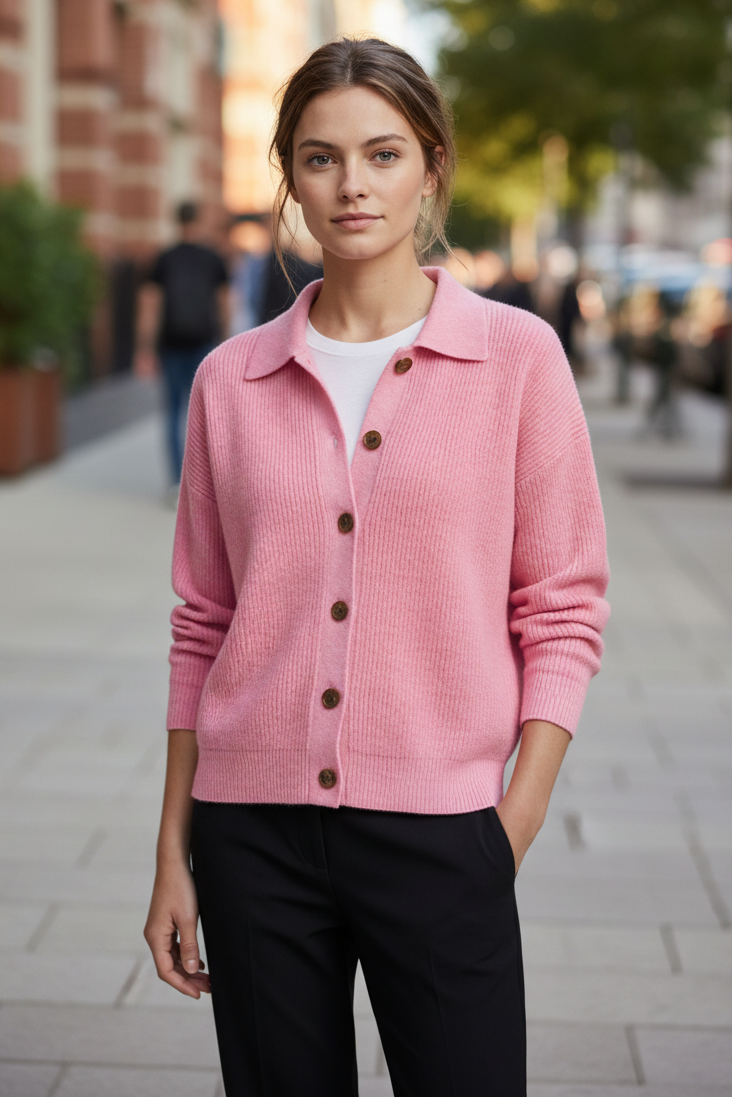 Collared Button Cardigan with Long Sleeves
