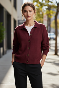 Collared Button Cardigan with Long Sleeves