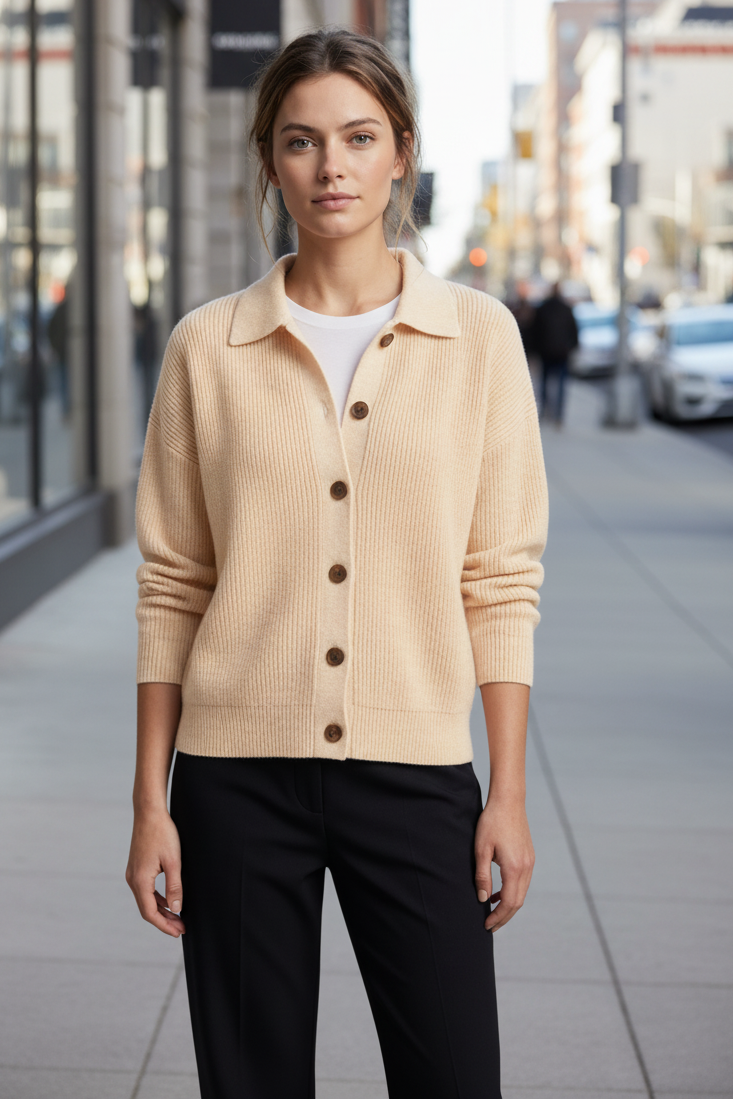 Collared Button Cardigan with Long Sleeves