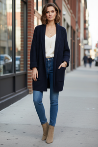V-Neck Cardigan with Ribbed Surface
