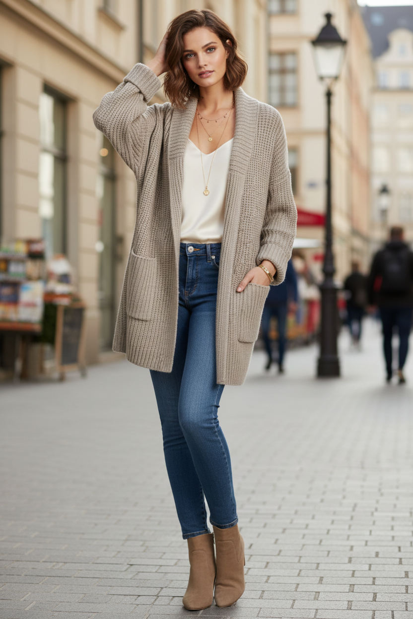 V-Neck Cardigan with Ribbed Surface