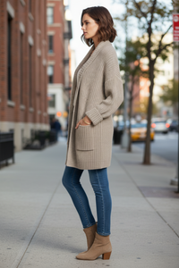 V-Neck Cardigan with Ribbed Surface