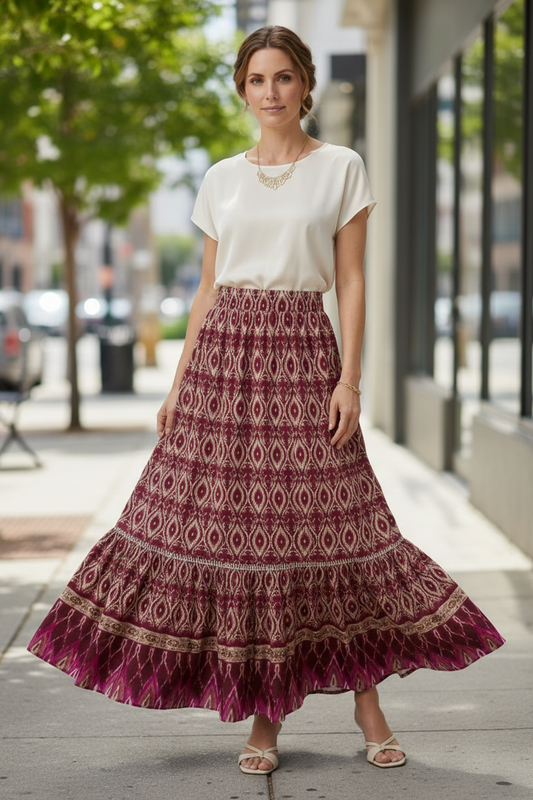 Tiered Maxi Skirt with Elastic Waist