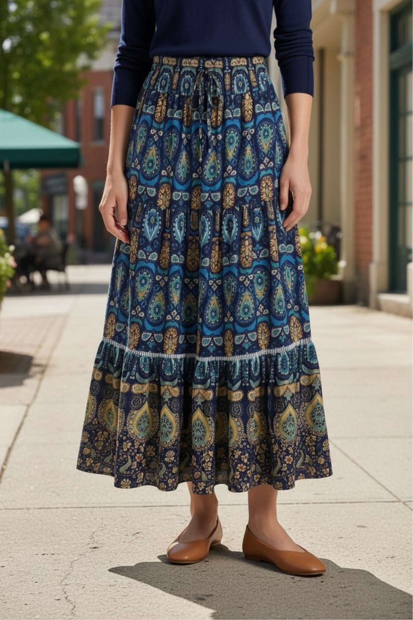 Tiered Maxi Skirt with Elastic Waist