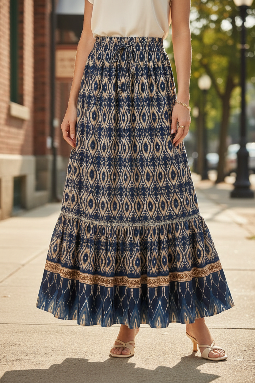 Tiered Maxi Skirt with Elastic Waist