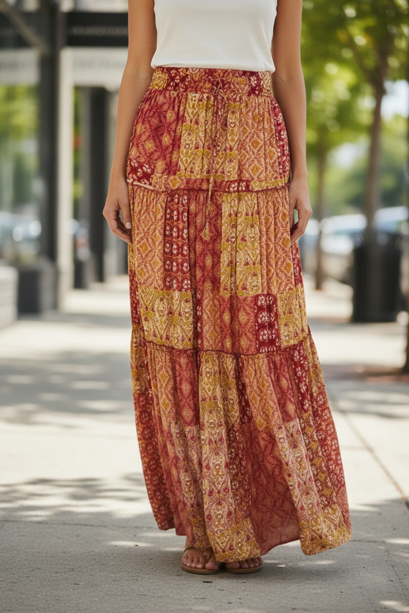 Tiered Maxi Skirt with Elastic Waist