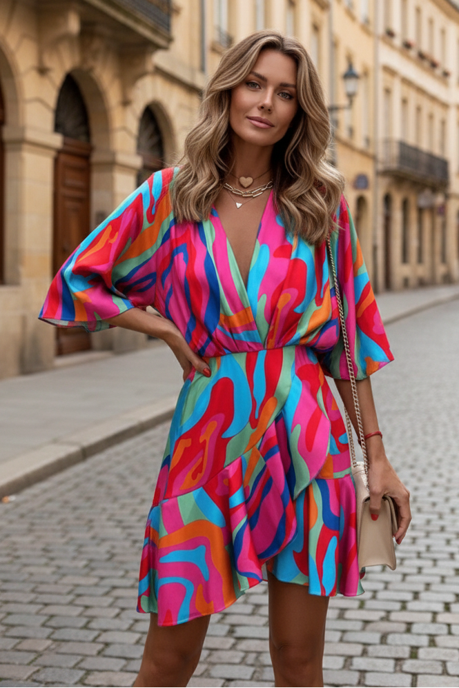 batwing drop waist mini dress Women's | Sleeve Dress | Tie Dress | V Neck Mini Dress | Printed Summer Dress For Women Crafted from high Housing Works Soho Thrift Size:One Size(Fits up to XL) New Prom Dresses