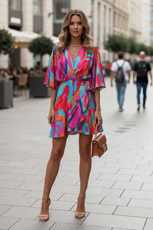 Tie-Waist Batwing Mini Dress