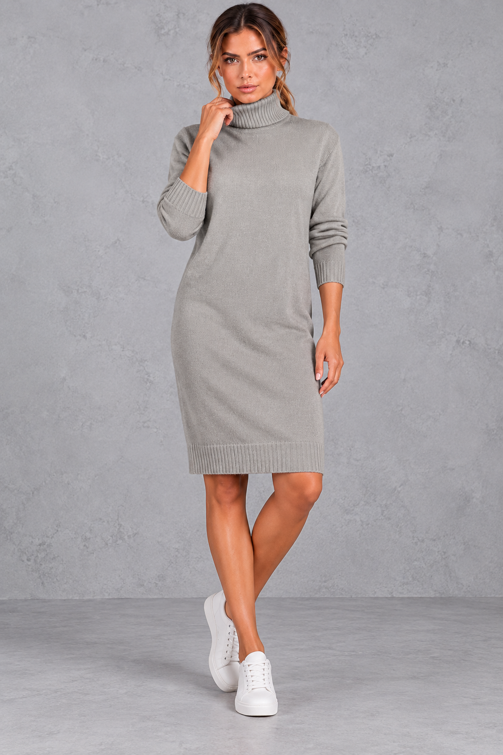 Chrystal | Women's Turtleneck Long Sleeve Loose Mini Dresses