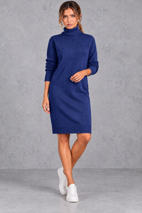 Chrystal | Women's Turtleneck Long Sleeve Loose Mini Dresses