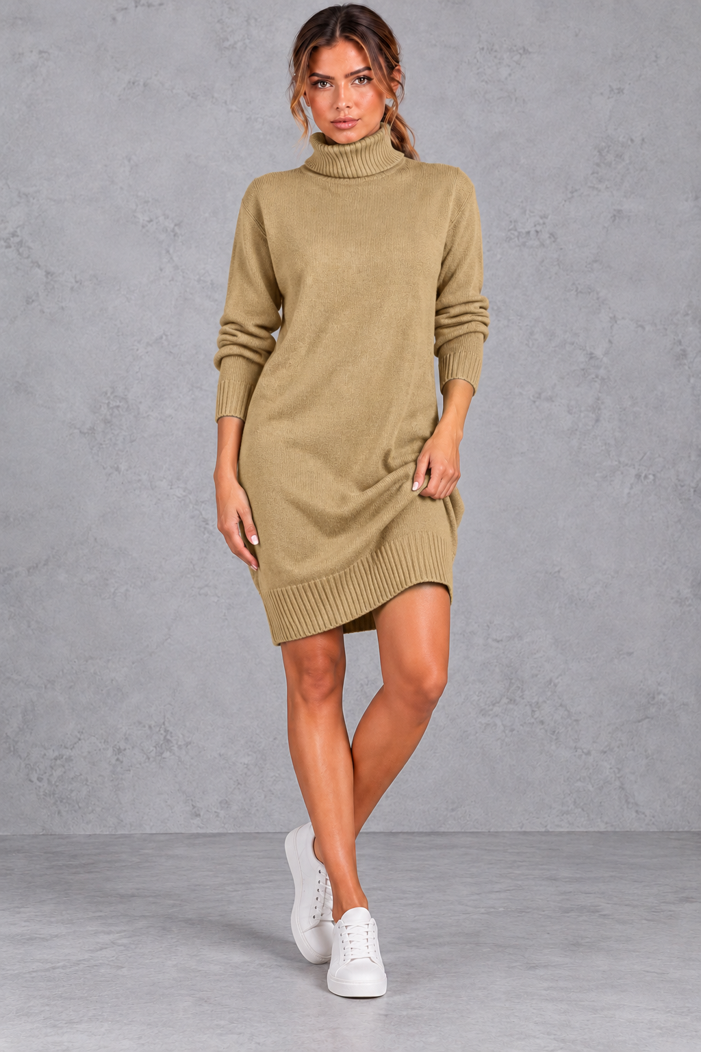 Chrystal | Women's Turtleneck Long Sleeve Loose Mini Dresses