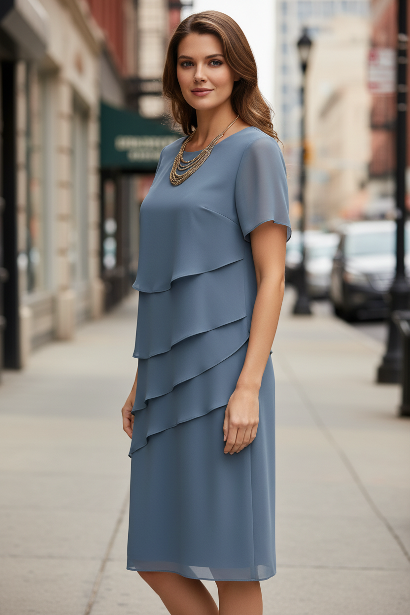 Layered Front Short Sleeve Dress