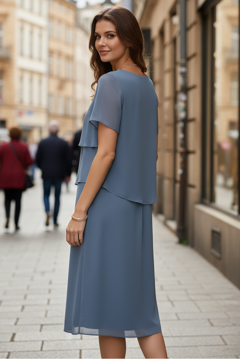 Layered Front Short Sleeve Dress