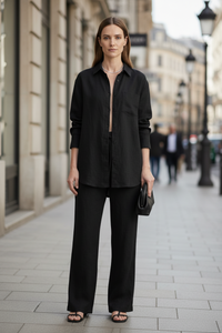 Simple Button Shirt and Straight Trousers Set
