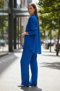 Simple Button Shirt and Straight Trousers Set