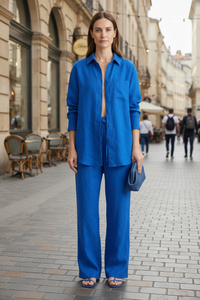 Simple Button Shirt and Straight Trousers Set