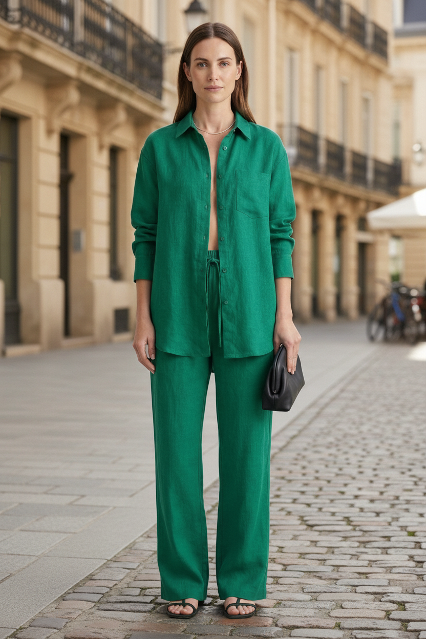 Simple Button Shirt and Straight Trousers Set