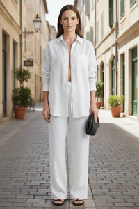 Simple Button Shirt and Straight Trousers Set