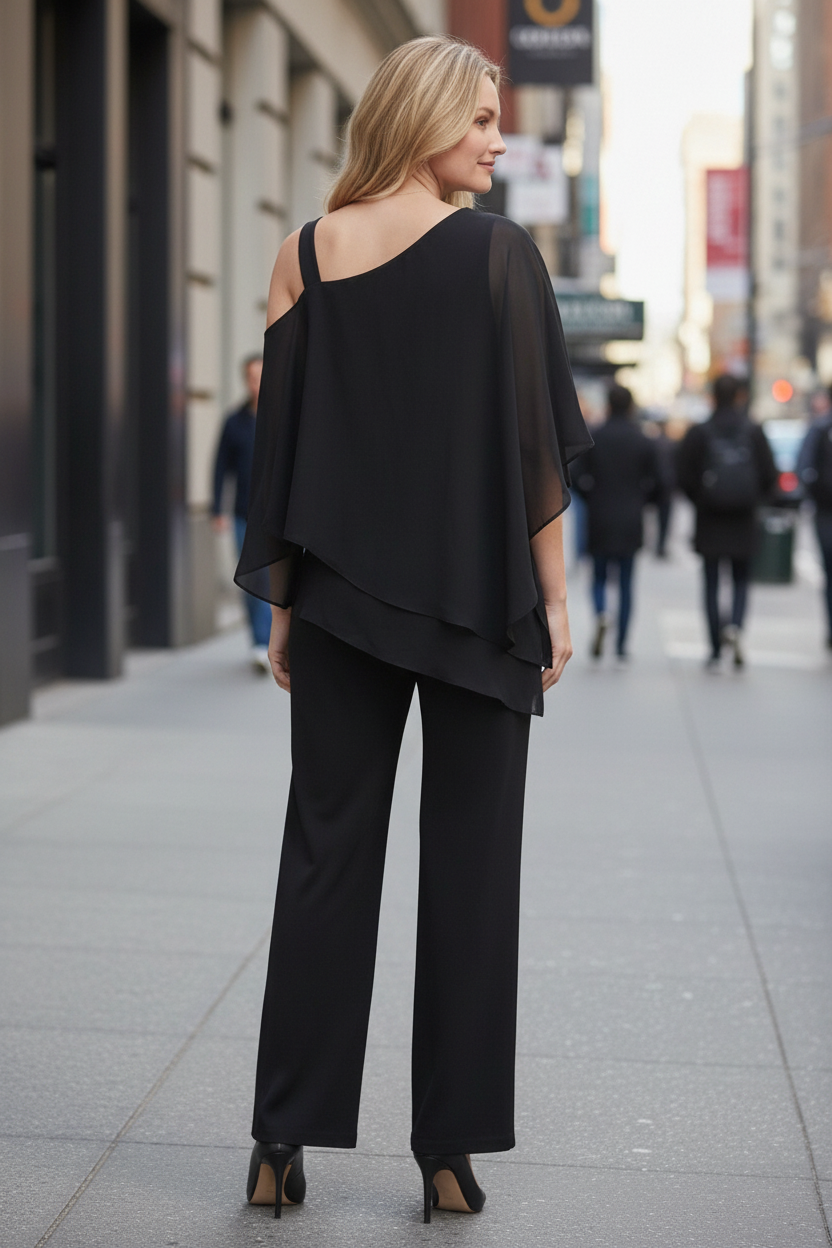 Asymmetrical Top and Wide-Leg Bottoms Set