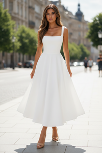 Square Neck A-Line Midi Dress