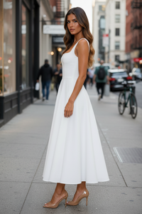 Square Neck A-Line Midi Dress