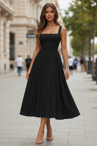 Square Neck A-Line Midi Dress